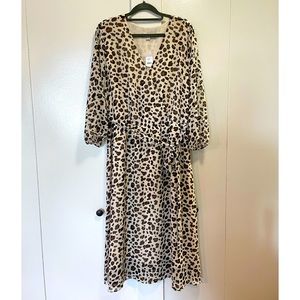 Loft leopard print faux wrap midi dress